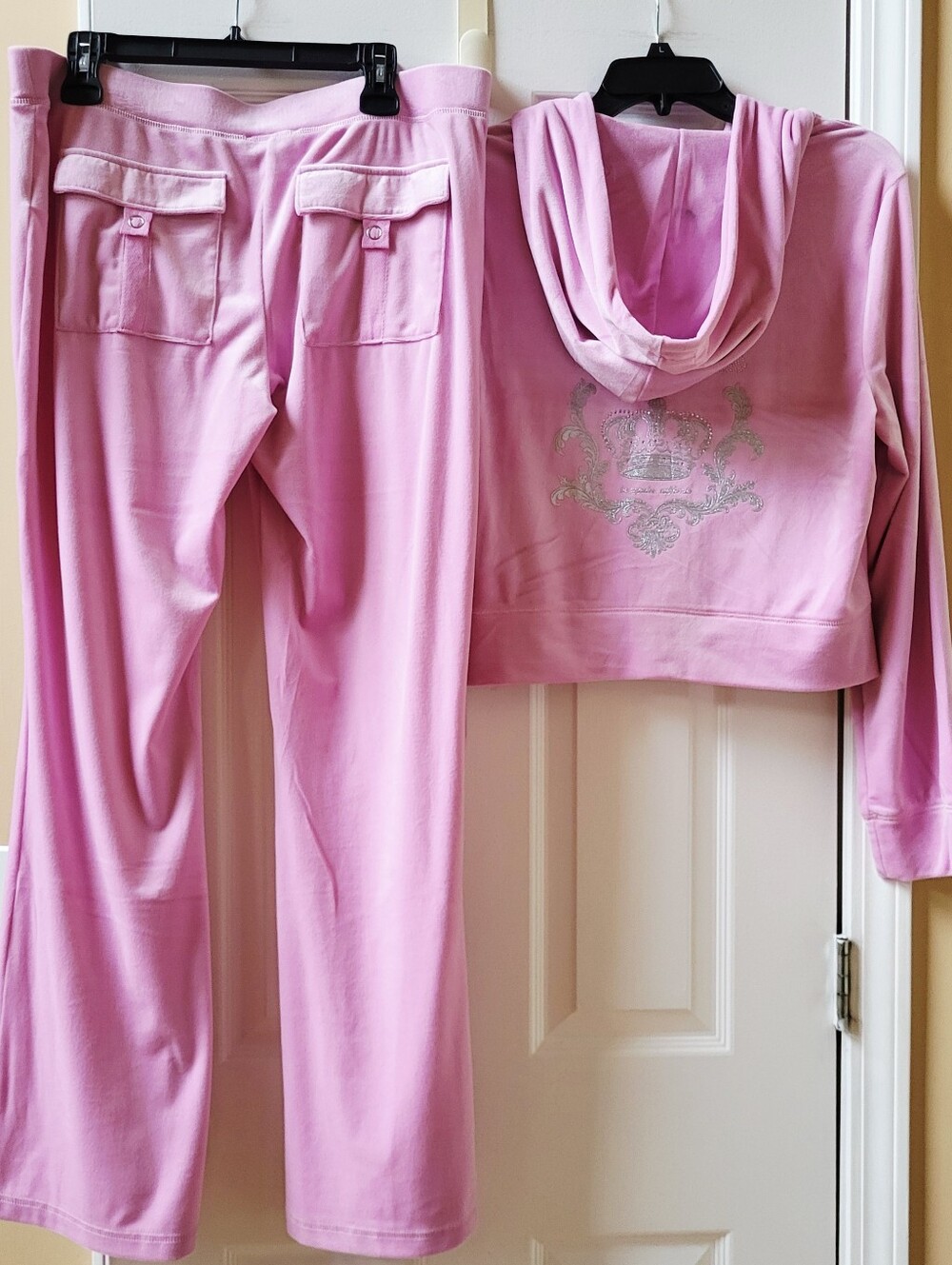 NWT Juicy Couture Velour Tracksuit Set Pink Floral Bloom Sz XL Crown Blink Logo